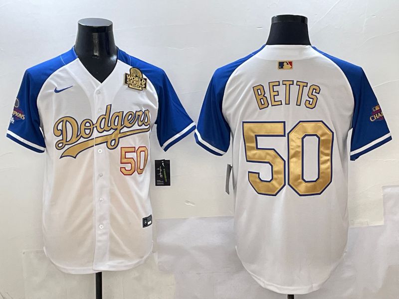 Men Los Angeles Dodgers 50 Betts White Blue Game Nike 2025 MLB Jersey style 2